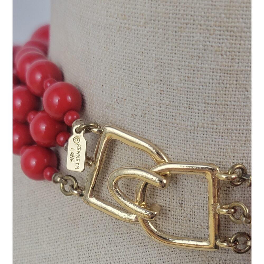 Vintage Kenneth Jay Lane Coral Cluster Necklace 3… - image 3